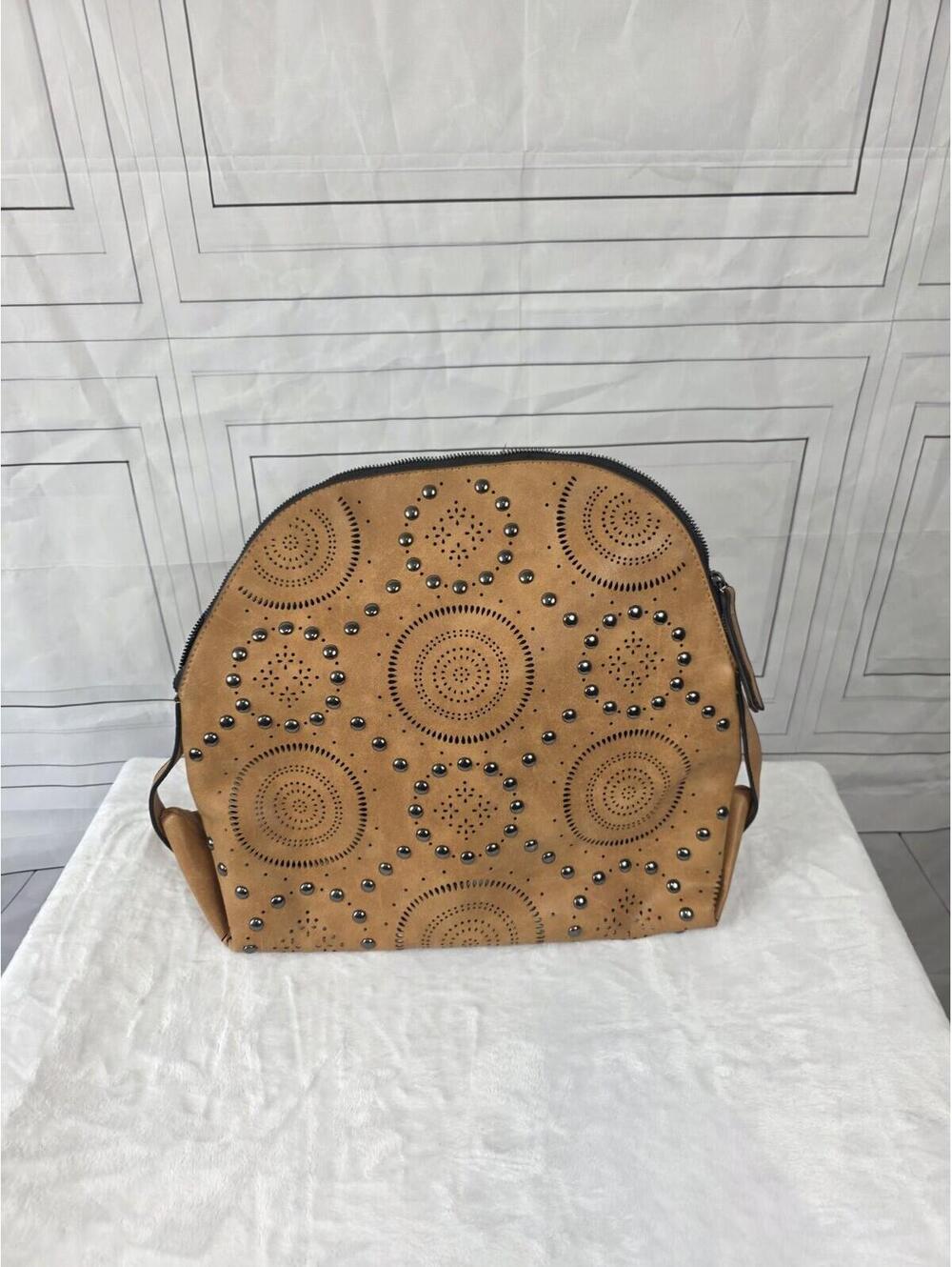 Sam & Hadley  Laser Cut Studded Brown Suede Backpack